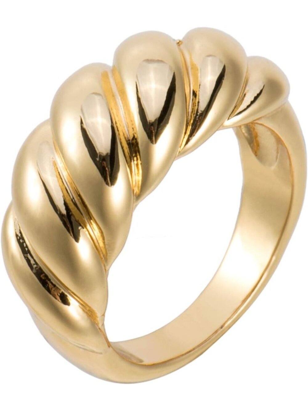 Stylish Gold Dome Ring with CZ Stones | Thick Stacking Baguette Band Ring